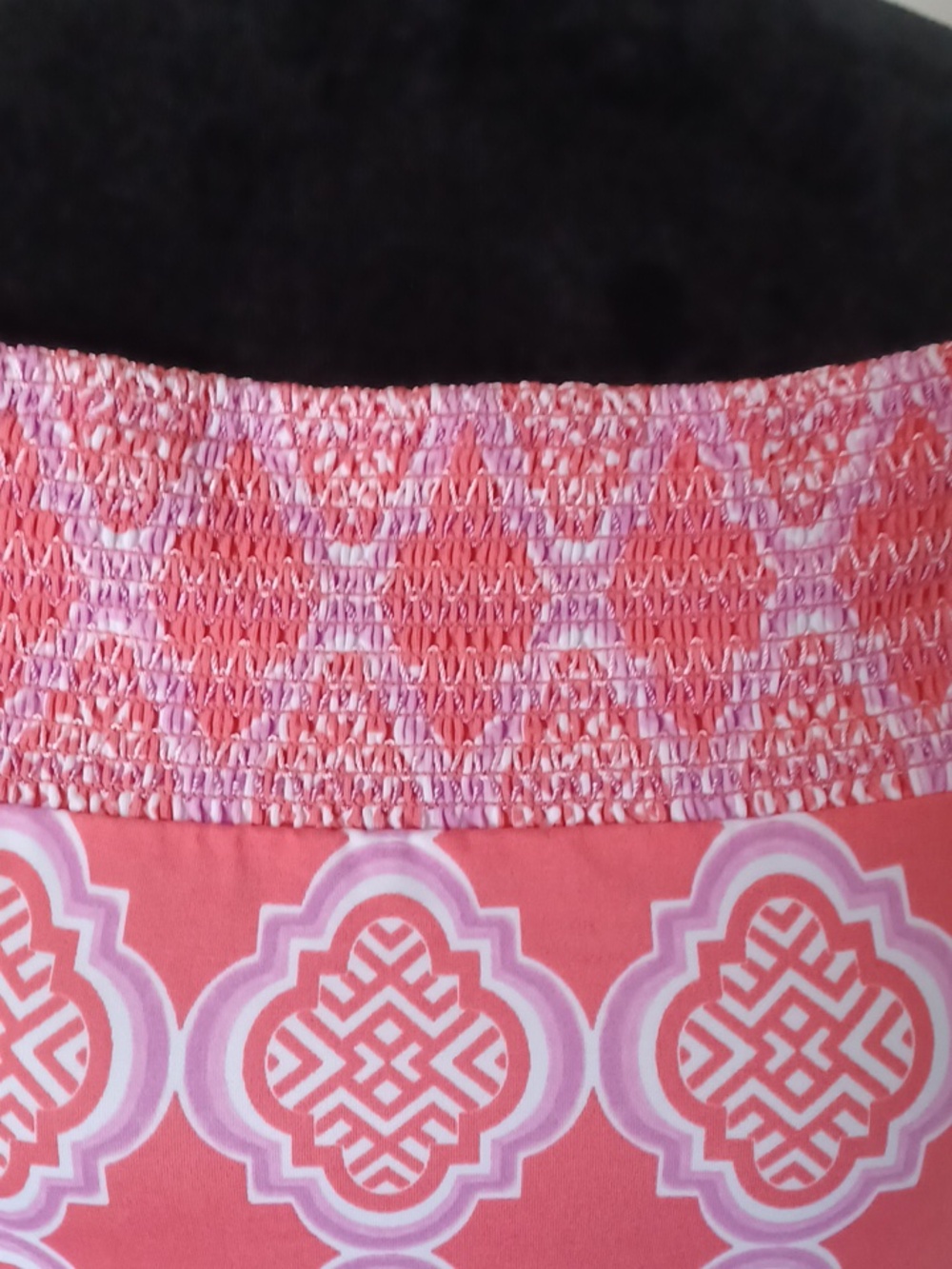 NWT Cabana Life Coral Geo Coverluxe Smocked Off the Shoulder Tassel Dress - Picture 7 of 13